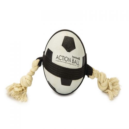 Beeztees Action Voetbal Met Touw - Hondenspeelgoed - 12,5 cm