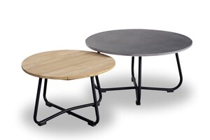 Own Living Marlow koffietafel set, dia.75cm Cement fiber + dia. 58cm, Frame ALU Pearl, Teak