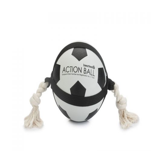 Beeztees Action Voetbal Met Touw - Hondenspeelgoed - 19 cm